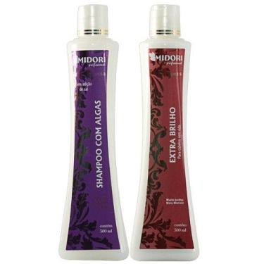Imagem de Kit shampoo com algas + condicionador extra brilho 500ml - midori