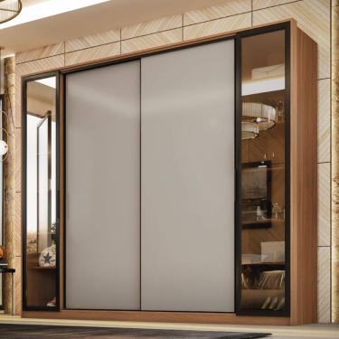 Imagem de Guarda Roupa Casal Laredo 4 Portas com Vidro Reflecta Amêndola Nude Demartêz