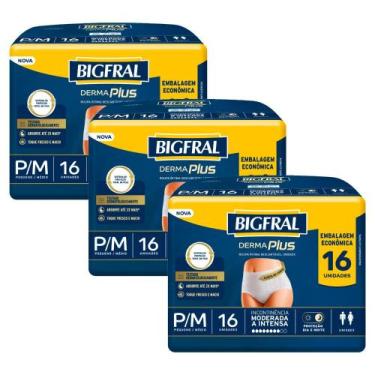 Imagem de Kit 3 Roupas Íntima Bigfral Pants Derma Plus P/M com 16un cada
