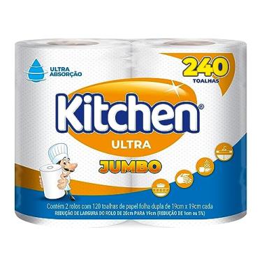Imagem de Papel Toalha Kitchen Jumbo Folha Dupla - Pack com 2 rolos de 120 unidades de 19x22 cm cada, Branco