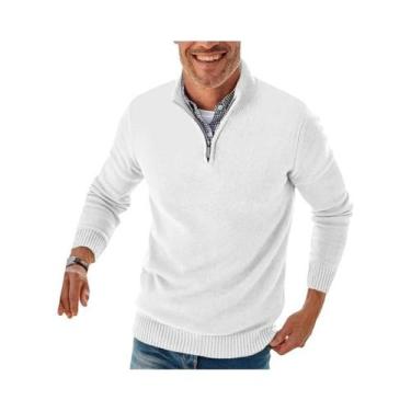 Imagem de Suéter Masculino De Tricô Com Zíper E Gola Alta, Manga Longa, Casual E