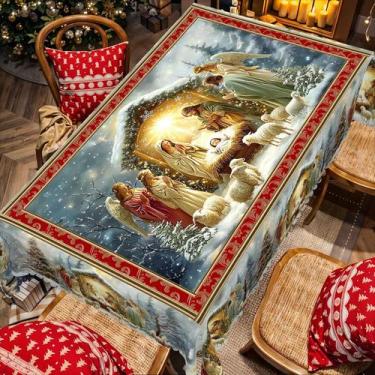 Imagem de Toalha De Mesa Temática De Natal Com Adesivos, Padrão De Floco De Neve