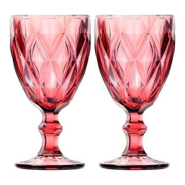 Imagem de Jogo 2 Taças De Vidro Diamond Diamante Rosa Lilás 300ml água Class Hom