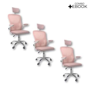 Imagem de Kit 3 Cadeiras De Escritório Diretor Oficial Vegas Com Apoio Rosa E Br