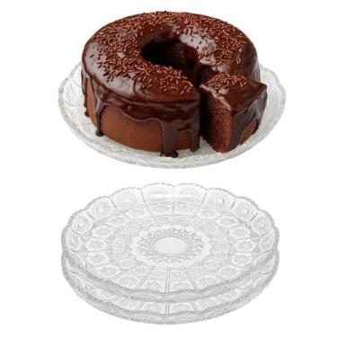 Imagem de Kit 2 Prato Para Bolo Pequeno De Vidro Transparente Bohemia 20,5cm Em 