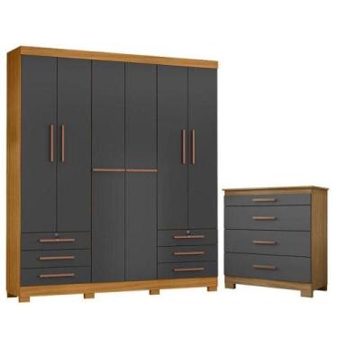 Imagem de Cômoda 4 Gavetas New E Guarda Roupa Casal Londres Carvalho Americano G