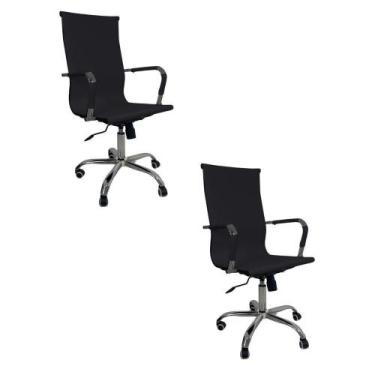 Imagem de Kit 2 Cadeira Escritório Esteirinha Oficial Alta Preto Preto - Oficial