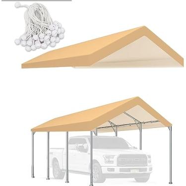 Imagem de TGEHAP Capa de substituição para garagem para tenda carro garagem abrigo lona superior com elásticos esféricos (apenas capa superior, moldura não incluída) (3,5 x 50 m, bege)