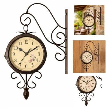 Imagem de Relógio Dupla Face de Parede Vintage Estilo Estação Ferroviária com Su