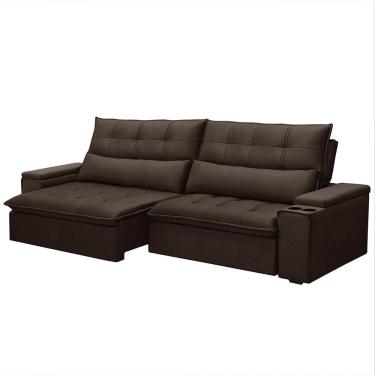 Imagem de Sofá Retrátil Reclinável 3 Lugares 250cm Moritz F05 Veludo Marrom - Mpozenato