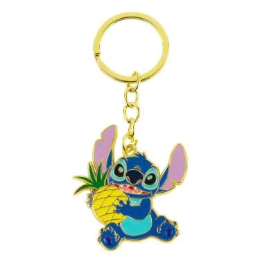 Imagem de Chaveiro Disney Stitch Abacaxi Metal 5CM Azul com Pingente em Relevo e Pintura Esmaltad...