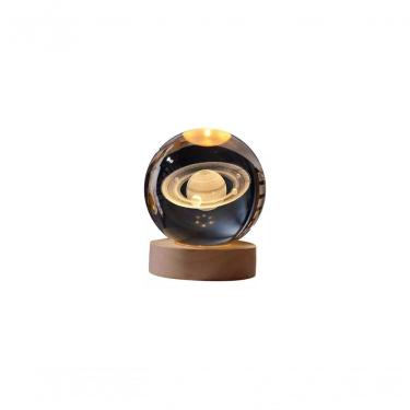Imagem de Luminária de Mesa Planeta Saturno Decorativa com Globo de Vidro 3D e Base de Madeira Tr...