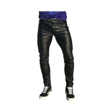 Imagem de Calças Masculinas Punk Casuais De Cintura Baixa Em Couro PU Elástico, 