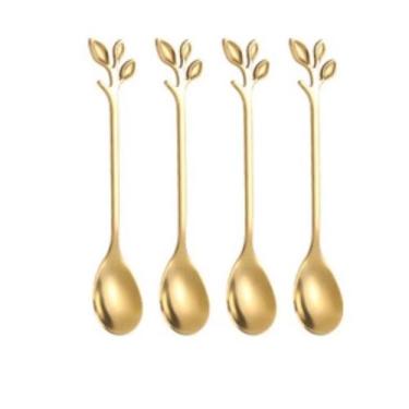 Imagem de Conjunto de Colheres Folha  Aço Inox Dourado 4Pçs - lyor