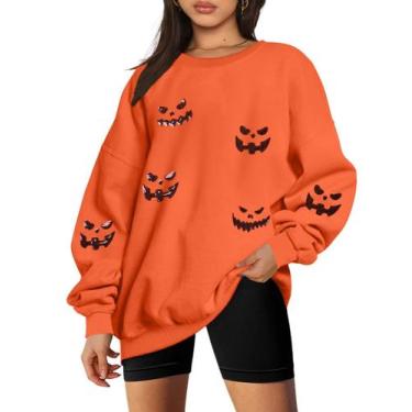 Imagem de Moletom feminino VILOVE com lantejoulas de Halloween com rosto de abób