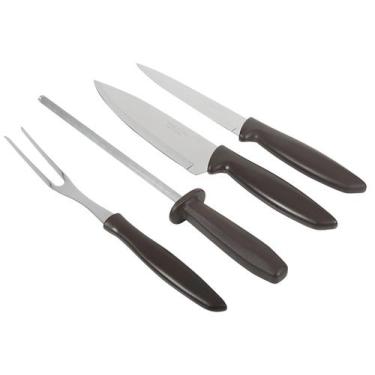 Imagem de Kit Churrasco Tramontina Plenus - 4 Peças, Preto e Prata