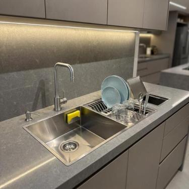Imagem de Kit Cuba Calha Gourmet 90X40cm Inox 304 Luxo Com Torneira Monocomando,
