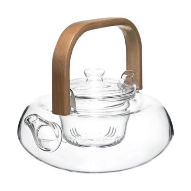 Imagem de Chaleira Vidro Borossilicato c/ Alça Bambu 600 ml - Mimo Style