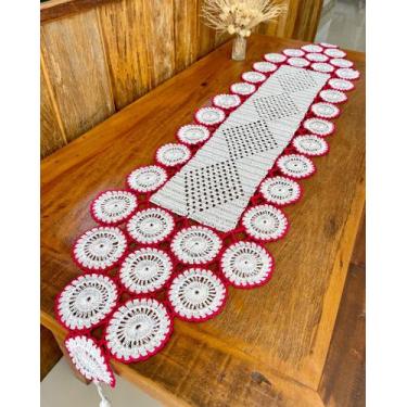 Imagem de Caminho De Mesa 1,50m Branco Com Detalhe Colorido Crochê - Maria Croch