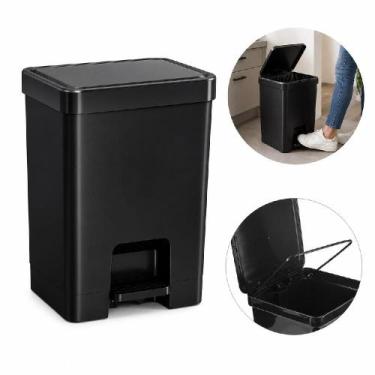 Imagem de Lixeira retangular pedal cesto de lixo preta slim 14 litros flat cozin