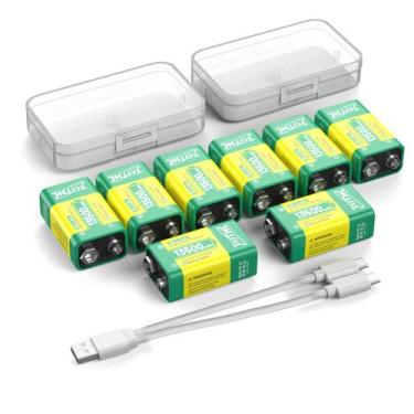 Imagem de Bateria TQTHL 9V recarregável por USB 13.500 mWh, kit com 8 unidades