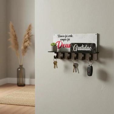 Imagem de Porta Chaves Chave e Carteira Deus Gratidao Multi uso MDF - Decore Cas