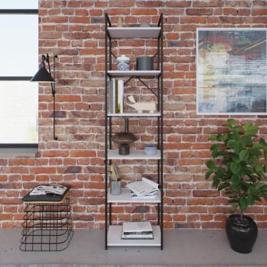Imagem de Estante Alta com 6 Prateleiras 185x45x33cm Yon Branco/Preto - Metalig