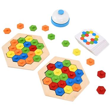 Imagem de Quebra-cabeça hexagonal de madeira infantil, quebra-cabeça colorido desafiador para adultos para crianças