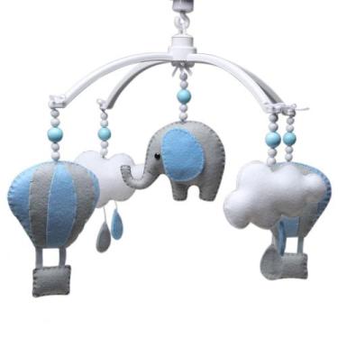 Imagem de Móbile Musical Elefante Balão Azul Quarto Bebê Infantil Menino - Potin