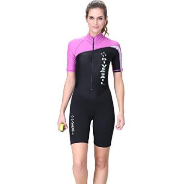 Imagem de Maiô feminino DIVE&SAIL de 1,5 mm de neoprene curto, com uma peça, proteção UV, proteção contra arranhões para mergulho, Roxa, L(Ht:5.3"-5.5" Wt:150-180lb)