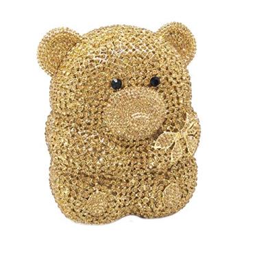 Imagem de Bolsa feminina Bear Evening Bags and Clutches Formal Party Cocktail Rhinestone Minaudiere Animal Purse, Ouro vazado, Mini