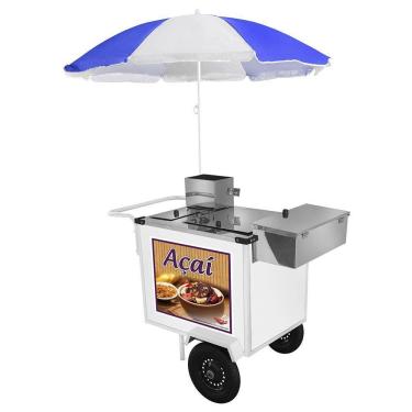 Imagem de Carrinho de Açai Cefaz Luxo Branco com Rodas Pneumáticas e Guarda Sol BL16P/GS