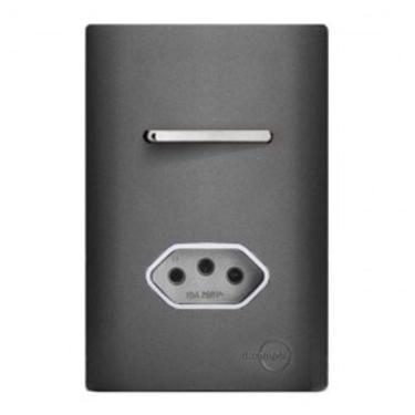 Imagem de Cj Interruptor Paralelo + Tomada 10A Com Suporte 4X2 - Dicompel Novara Preto Grafite Cromado - Dnv1600/20Pgcr