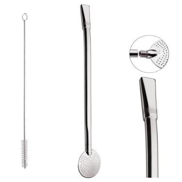 Imagem de Bomba Chimarrão Tereré Mate 25cm Inox Lisa Abaulada Com Rosca Escova - 613 Taumer