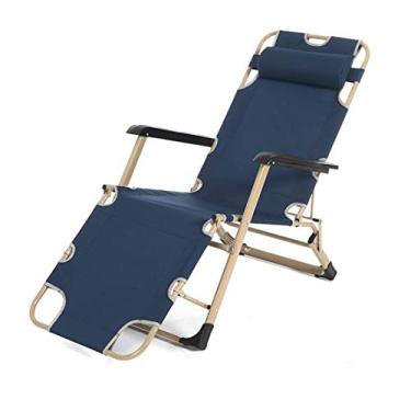 Imagem de HIOD Cadeira dobrável multifuncional Reclinável Cama Jardim Pátio Cadeira Praia Espreguiçadeiras Portátil Respirável Tubo de Aço Oxford Material, Azul