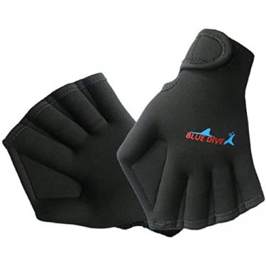 Imagem de 1 par Luvas de natação com membranas Luvas de treinamento Pás de fitness aquático Resistência à água Rede de mão de mergulho para homens, mulheres, mergulho, snorkeling, pesca submarina (Preto)