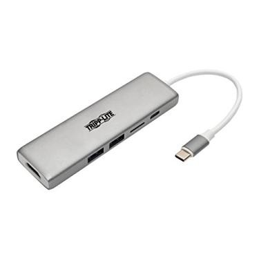 Imagem de Tripp Lite Estação de ancoragem USB C com hub USB-A, HDMI, Micro SD, carregamento PD 4K @ 30Hz Thunderbolt 3 prata (U442-DOCK10-S)