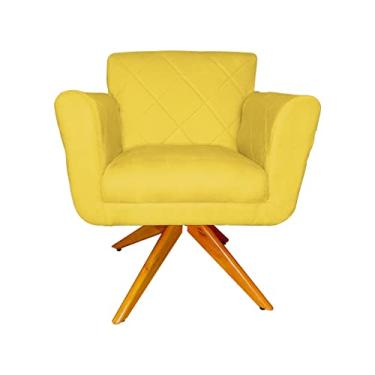 Imagem de Poltrona Decorativa Isabela em Tressê Pés Madeira Giratório Suede Amarelo - DS Estofados