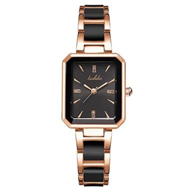 Imagem de MAXBROTHERS Relógio feminino, relógio feminino com pulseira, mostrador de diamante real, relógio feminino fashion, caixa de quartzo de aço inoxidável de 30 mm (Preto)
