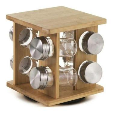 Imagem de Conjunto Porta Condimentos com Suporte Bambu Giratório 8 Peças - Mimo Style