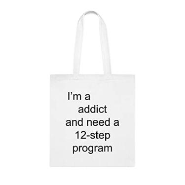 Imagem de Sacola I'm A Addict And Need A 12 Passos, Sacola Engraçada, Bolsa de Ombro, Sacolas Reutilizáveis, Cesta de Natal de Aniversário, Branco