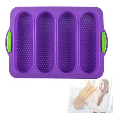 Imagem de Panela de baguete de silicone, panela de baguete francesa antiaderente para assar, panela de pão francês de silicone, bandeja de baguete, panela de pão de cachorro-quente, assadeira de rolo Hoagie, ferramentas de cozimento para restaurante doméstico (Roxo)