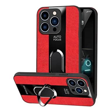 Imagem de Capa de couro para iPhone 14/14 Pro/14 Plus/14 Pro Max, capa de aperto fino, anel giratório magnético antiqueda à prova de choque e capa de telefone anti-impressão digital, vermelha, 14 plus 6,7 polegadas