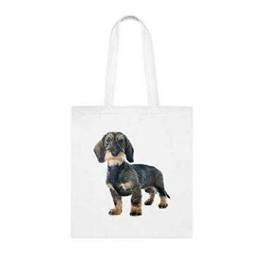 Imagem de Sacola de cachorro dachshund de pelo de cachorro, presente de cachorro dachshund de pelo arame, aniversário de cachorro dachshund de pelo arame sacola reutilizável para cachorro dachshund de pelo fio, Branco