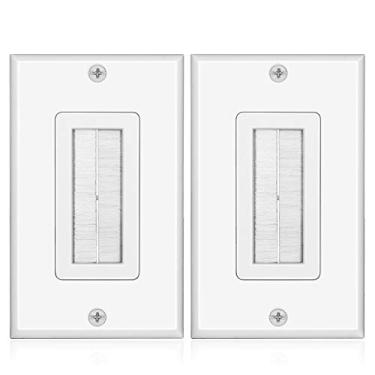 Imagem de Placa de parede para pincel TNP – Cabo de entrada para escova de acesso, unidade/dual, triplo, alça de estilo, abertura de porta, tomada de fiação, plugue decorativo, painel de montagem de tomada, 1 Gang (2 Pack), White