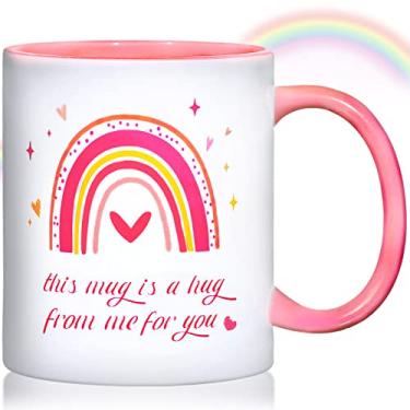 Imagem de Caneca de café engraçada caneca de cerâmica de abraço, esta caneca é um abraço de mim para você, presente de caneca para melhor amiga, irmã, mãe, pensando em você, fique bem em breve, incentivo, simpatia, presente de enfermeira, copo arco-íris de 325 ml
