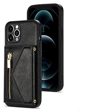 Imagem de Capa de telefone de carteira com zíper cordão para iPhone 13 12 11 14 Pro Max X XS XR 8 7 6 Plus SE 2020 Bolsa de Couro Porta-Cartão Capa, Preto, Para iPhone 11