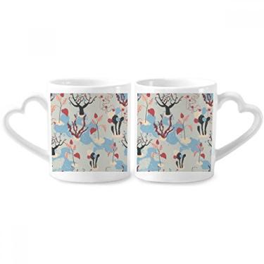 Imagem de Conjunto de canecas de porcelana para casais, cacto do deserto, Savanna, árvores azuis, coração