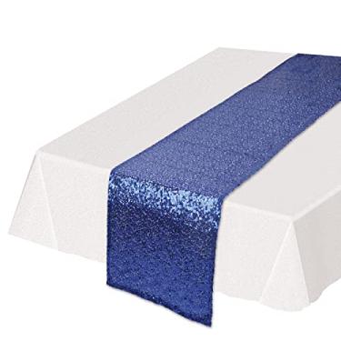Imagem de Beistle Corredor de mesa retangular brilhante com lantejoulas para festa evento aniversário casamento chá de bebê decorações de celebração, 28,5 x 190,5 cm, azul