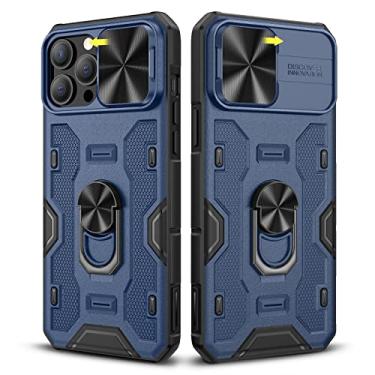 Imagem de Caka Capa para iPhone 13 Pro Max com suporte, capa para iPhone 12 Pro Max com suporte para câmera com suporte integrado com anel giratório de 360° capa magnética para iPhone 13 Pro Max/iPhone 12 Pro Max - azul